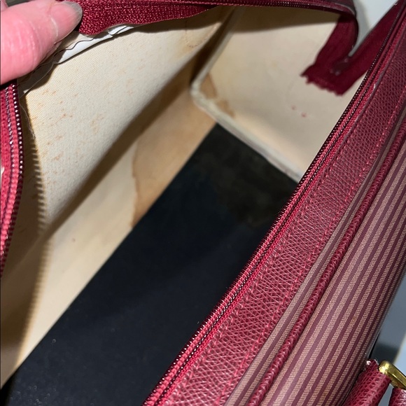 Yves Saint Laurent Burgundy Textured Satchel Boston Bag with Gold Hardware - Picture 8 of 14